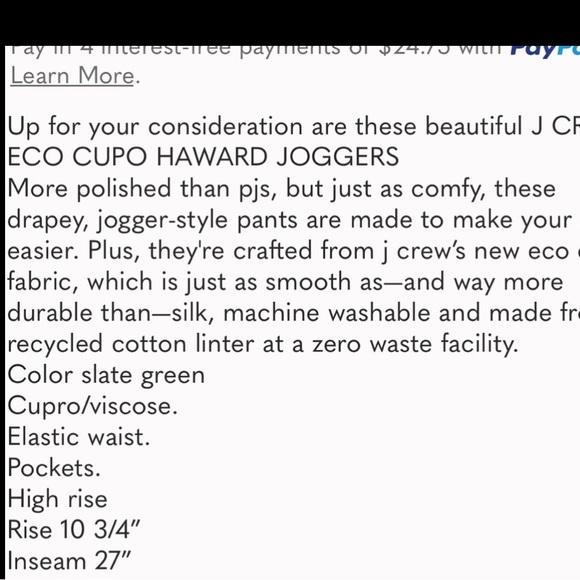 J CREW ECO CUPRO HOWARD JOGGERS Slate Green - Picture 4 of 8